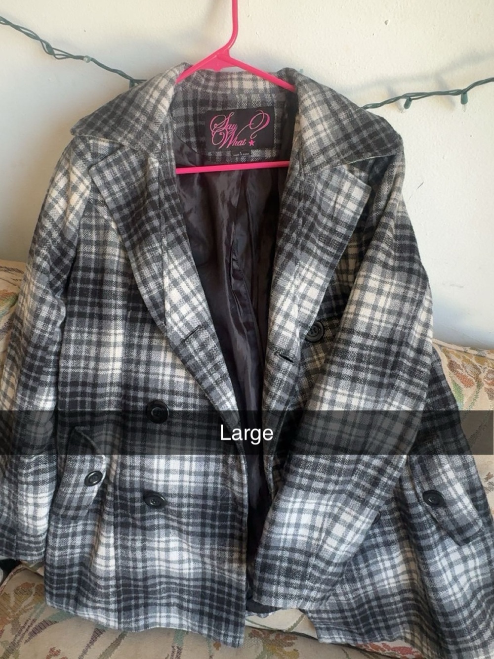 Say What? Gray and White Plaid Peacoat